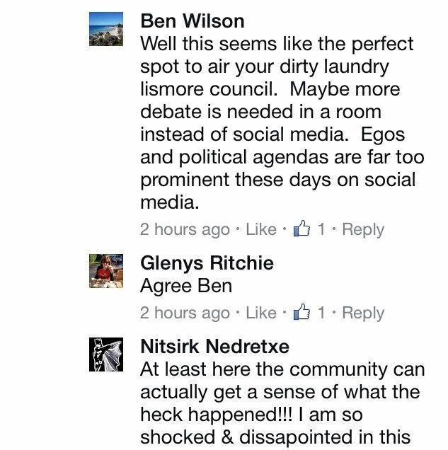 Lismore City councillors continue their debate on social media. Picture: Contributed