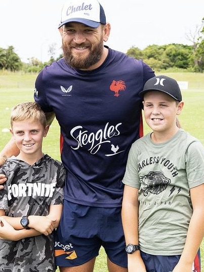 Roosters enforcer Jared Waerea-Hargreaves with some young fans.