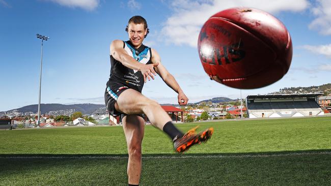 Cygnet forward Luke Paton, 19 kicked the last two goals of game to beat rival Huonville by two points and put his team into SFL grand final. Picture: Zak Simmonds