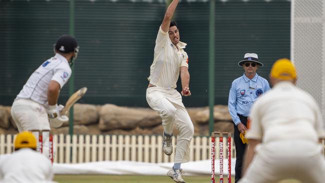 Chad Sammut in action bowling, photographed 30th November 2019. (AAP/Image Matthew Vasilescu)