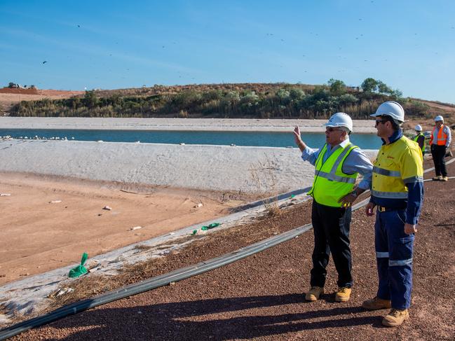 A new landfill cell and completion of a solar system installation at City of Darwin’s. Shoal Bay Waste Management Facility has been announced by Lord Mayor Kon Vatskalis. He is pictured here with Veolia, NT Manager, Nick Walker. Picture: Che Chorley