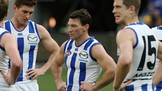 AFL Round 21 : Hawthorn v North Melbourne Brent Harvey &amp; Shaun Atley after the game Picture:Wayne Ludbey