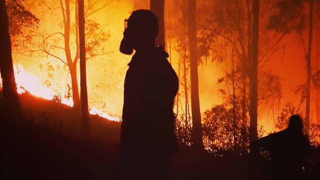 The fire front at Beechmont, Gold Coast Hinterland during November bushfires. Picture: Aaron Kearney