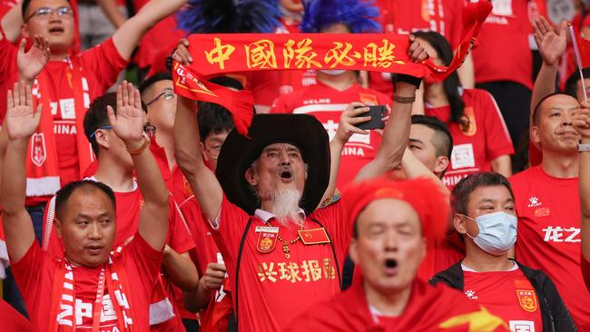 Chinese fans show their support for the national team. Picture: Getty Images