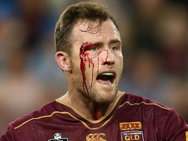 BRISBANE, AUSTRALIA - JULY 12:  Gavin Cooper of the Maroons reacts during game three of the State Of Origin series between the Queensland Maroons and the New South Wales Blues at Suncorp Stadium on July 12, 2017 in Brisbane, Australia.  (Photo by Mark Kolbe/Getty Images)