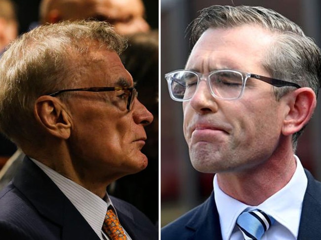 Bob Carr, left, and Dominic Perrottet, right. Pictures: News Corp