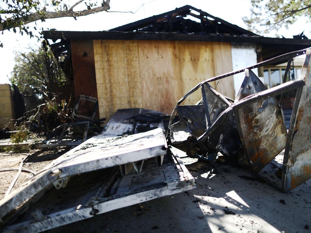 Charred items sit in front of a home which caught fire following a 6.4 magnitude earthquake on July 4, 2019 in Ridgecrest, California. Picture: Mario Tama/Getty Images/AFP