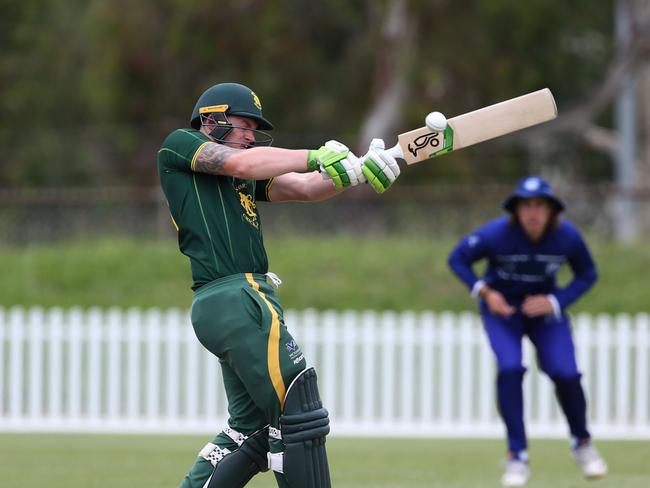 Premier Cricket: Northcote v Greenvale Kangaroos played at Bill Lawry Oval.Northcote batsman Jonty Rushton plays a hook shot.Picture: Stuart Milligan