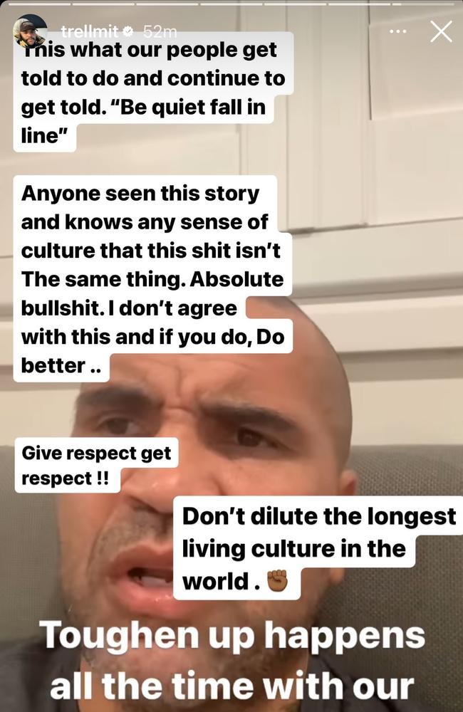 Latrell Mitchell responds to Anthony Mundine's claims in his Instagram story.