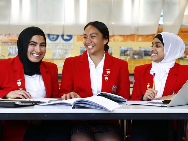 Faqeeha Amal (left) wants to study medicine. She, along with fellow students Jemima Neemia and Nafeesa Rishad, have corporate mentors. Picture: Sam Ruttyn