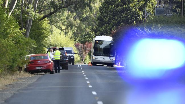 The motorcyclist collided with the rear of a school bus on Paracombe Road. Picture: The Advertiser/ Morgan Sette