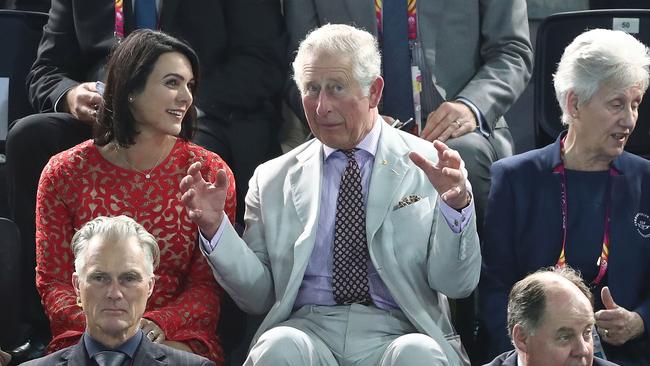 Prince Charles attends the swimming finals. Picture: AAP Image/Getty Images Pool, Mark Metcalfe