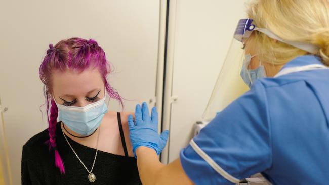 A woman receives a COVID-19 vaccine in Truro, Britain. Picture: Getty Images