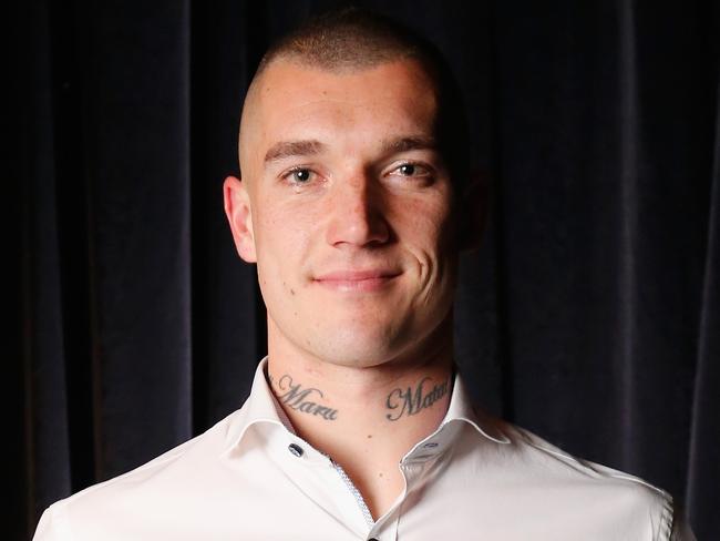 MELBOURNE, AUSTRALIA - SEPTEMBER 12:  Dustin Martin of the Tigers wins  AFL Players' MVP Awards at Shed 14 Central Pier on September 12, 2017 in Melbourne, Australia.  (Photo by Darrian Traynor/Getty Images)