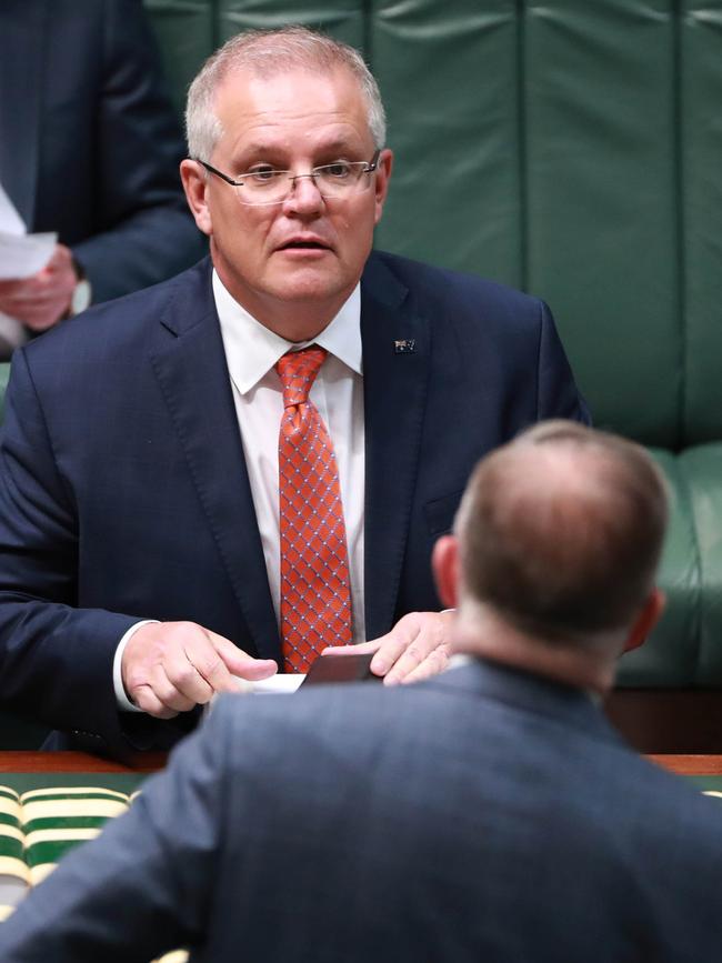 Prime Minister Scott Morrison with Opposition Leader Anthony Albanese during Question Time. Picture: Gary Ramage