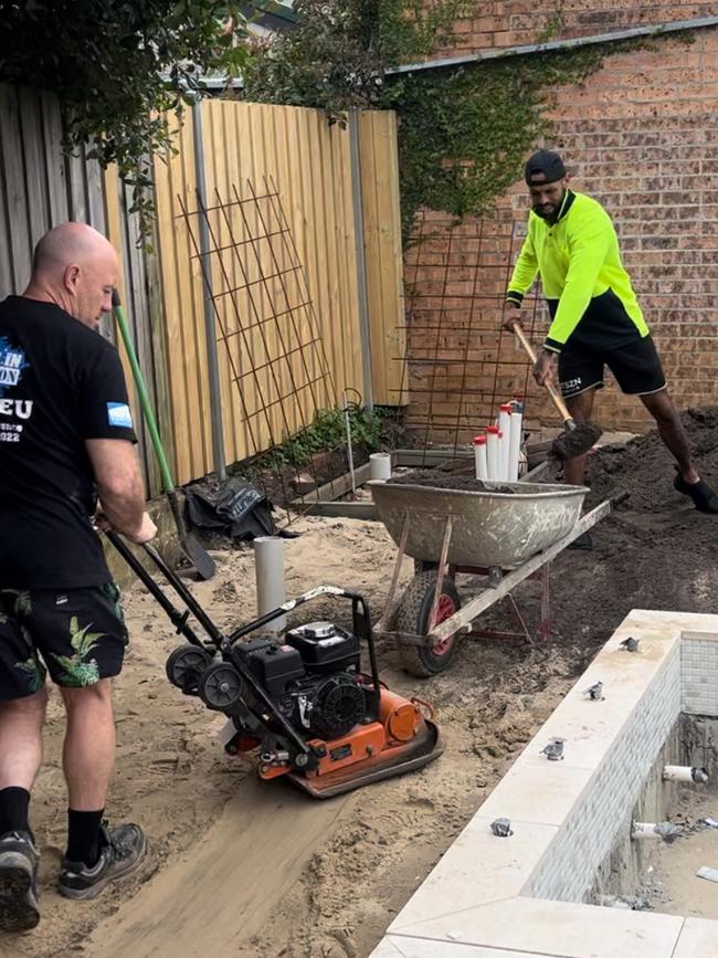 Josh Addo-Carr at work on a building site in Sydney.