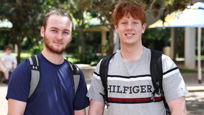 Jacob Falvo and Kaelon Mulla head to Smithfield campus for mid-year enrollments. Picture: Brendan Radke