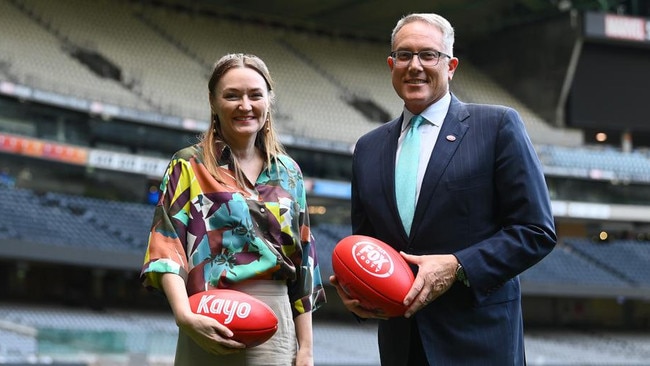 Foxtel chair Siobhan McKenna and Foxtel CEO Patrick Delany