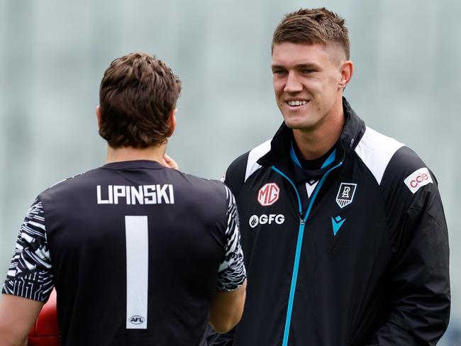 Jordon Sweet, right, is no certainty to play on Thursday night. Picture: Dylan Burns/AFL Photos