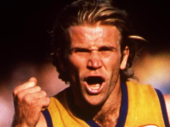 Chris Mainwaring of West Coast celebrates a goal in the AFL Grand Final match between the West Coast Eagles and the Geelong Cats, played at the Melbourne Cricket Ground in Melbourne, Australia. Mandatory Credit: Tony Feder/ALLSPORT