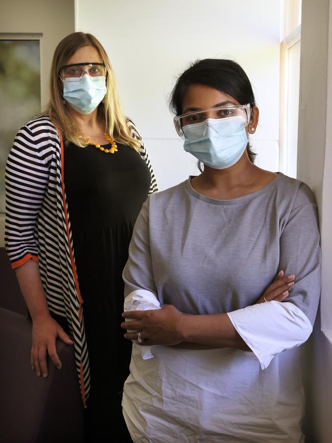 Lisa Simpson and Neeraja Sanmuhanathan at the clinic. Picture: Toby Zerna