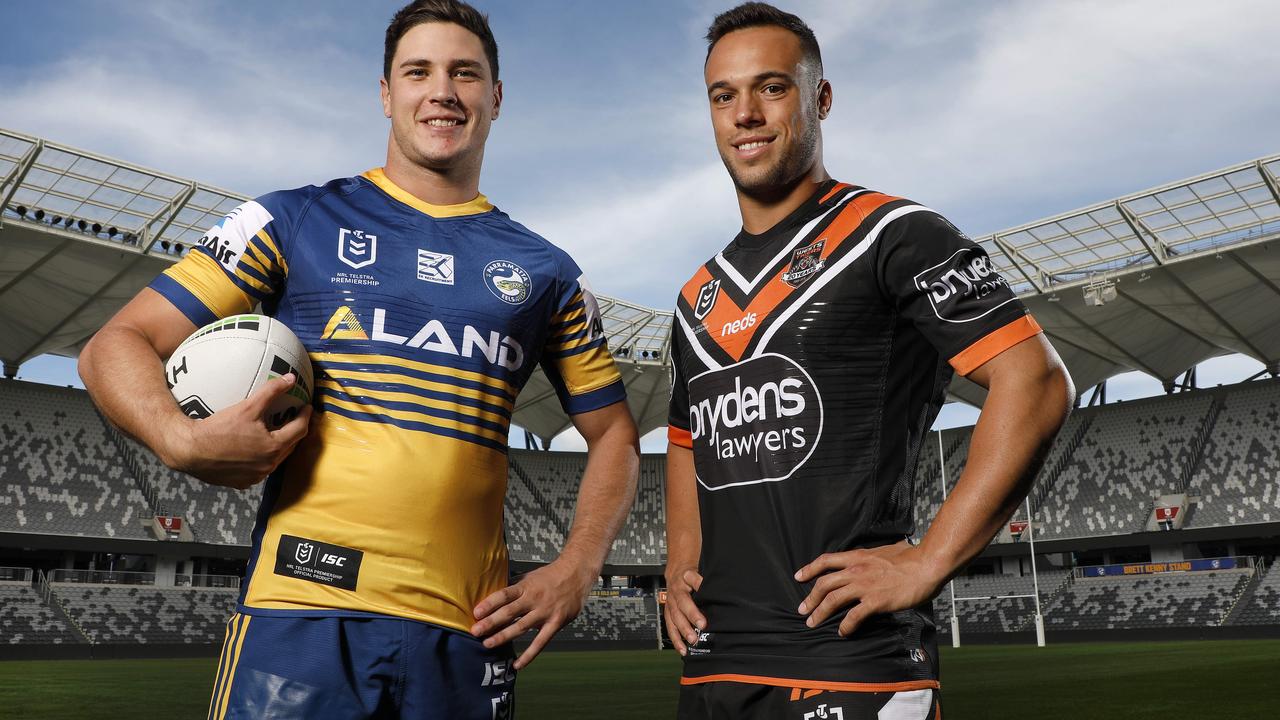 L-R, Mitchell Moses and Luke Brooks playing in the first ever game at BankWest Stadium. Pictures - Chris Pavlich for The Daily Telegraph