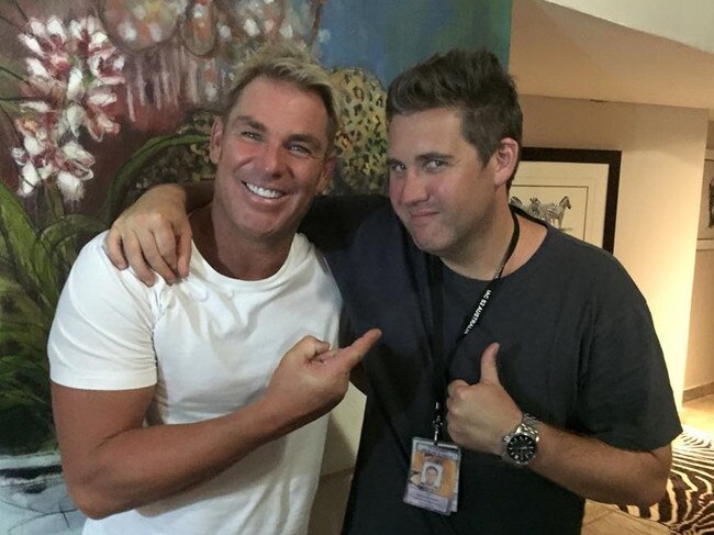 Shane Warne with Broadbeach TV producer Alex Mavroidakis.