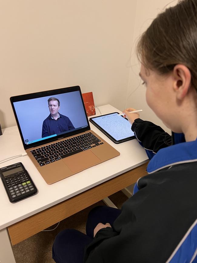 Australian Christian College Marsden Park distance education student Natalia Steinberg, 15, working from her home set up.