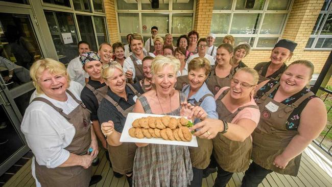 Maggie Beer is surrounded by food workers from local aged care homes as part of her Maggie Beer Foundation series of talks at the Grafton campus of TAFE. Picture: Adam Hourigan