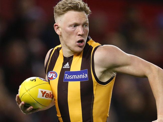 AFL Round 13. 14/06/2019. Essendon vs Hawthorn at Marvel Stadium.  Hawthorns James Sicily   .  Pic: Michael Klein