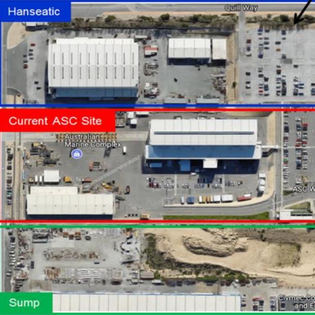Western Australia did not have a big enough shipyard or the necessary skills to complete major maintenance work on the Collins-class submarines, never-before-seen documents reveal. The documents show WA had to acquire land owned by Hanseatic and a sump drainage site to expand the ASC shipyard in order to secure the work. Picture: ASC Transitional Study