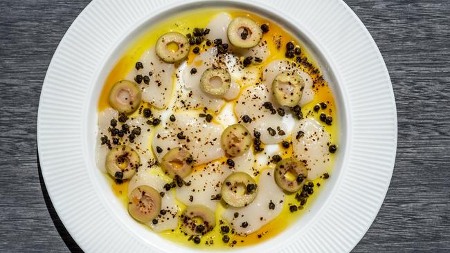 The scallops with green olives, capers and chilli. Picture: Monique Harmer