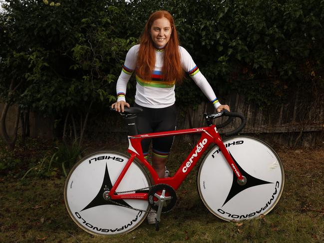 Time trial junior world champion Felicity Wilson-Haffenden at home in Hobart. Picture: Nikki Davis-Jones