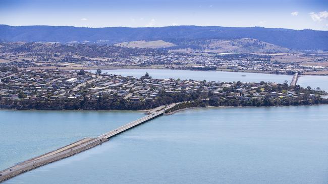 Aerial image of the Midway Point and Sorell causewaysr. Picture: RICHARD JUPE