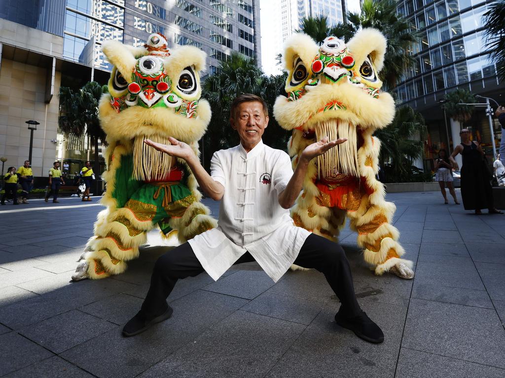 Tai Chi Grandmaster Gary Khor with members of the Jin Wu Koon Dragon &amp; Lion Dance Association. Picture: Richard Dobson