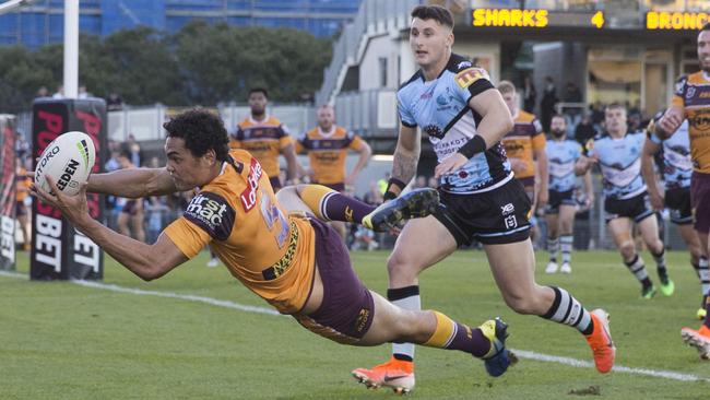 Xavier Coates attempts to control the ball against the Sharks earlier in the year. Picture: AAP Image/Craig Golding