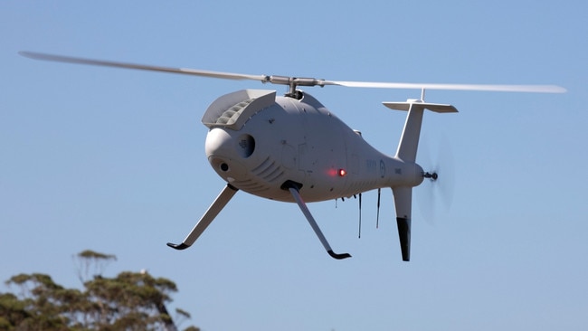 An 822X Squadron Schiebel S-100 Camcopter Unmanned Aircraft taking off from Jervis Bay airfield