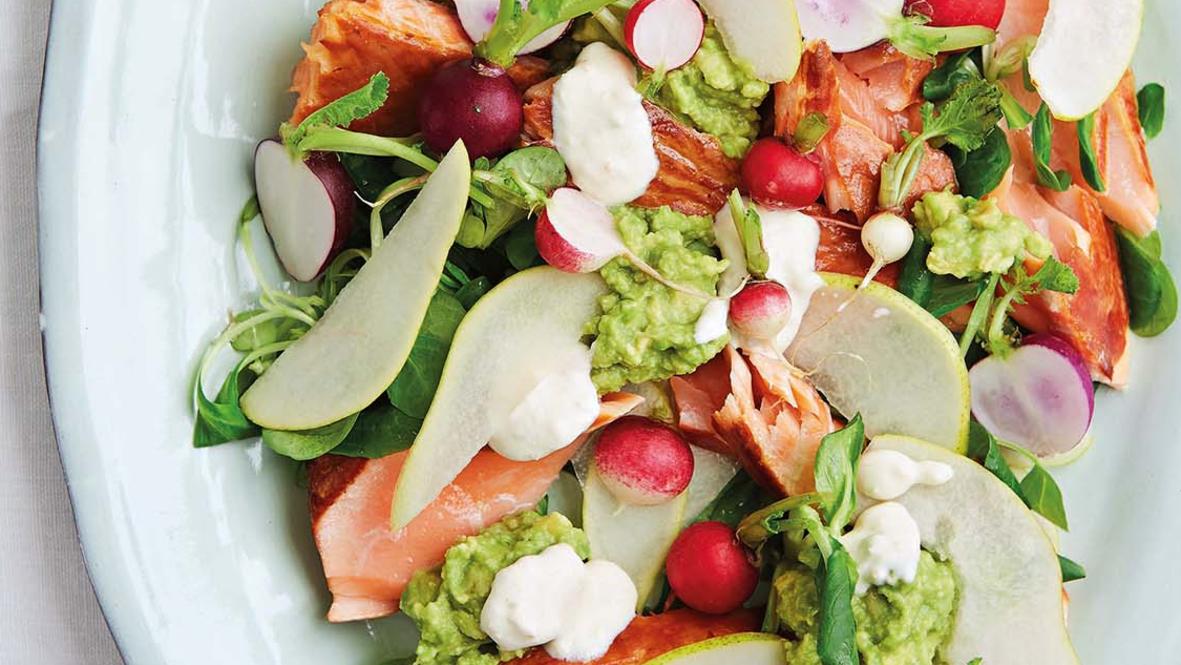 Peter Gordon’s smoked salmon, avocado, pear, radish & horseradish salad ...