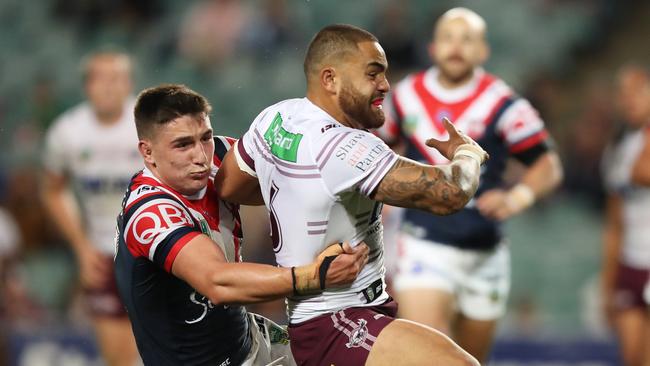 Radley hit Walker agonisingly short of the try-line. Picture: Brett Costello