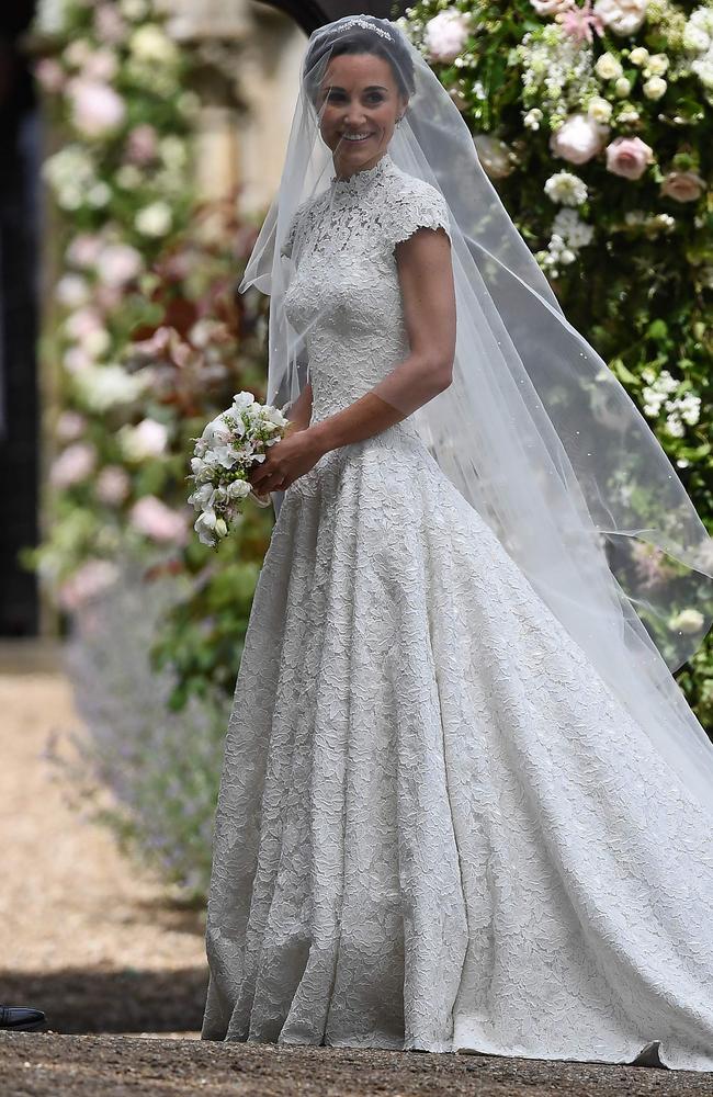 Pippa’s famous bottom was hidden under a silk skirt during her wedding to James Matthews last month. Photo: Justin Tallis/AFP