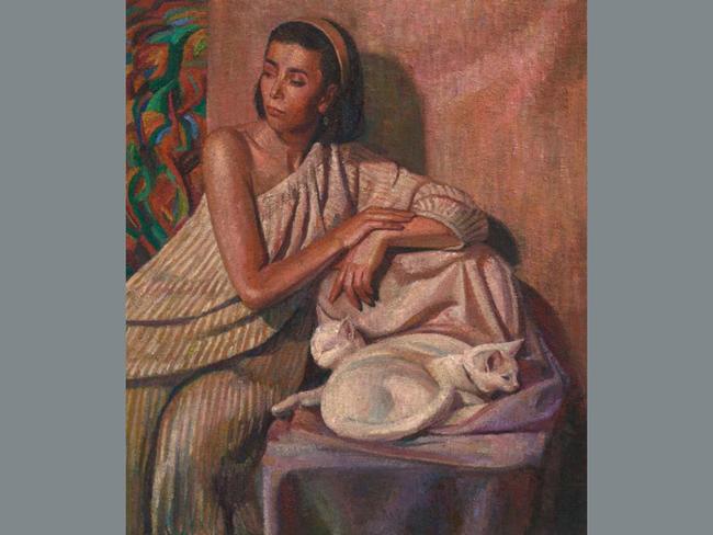 Self-portrait with two cats by Yvette Coppersmith is pretty self explanatory. A winner of the Archibald with another self-portrait in 2018, Coppersmith said of the image: “In my own experience, the relationship with my pets transcends mere representation, becoming an integral part of the creative process – serving as both studio companion and model, quietly inhabiting the space”. Picture: Yvette Coppersmith, Archibald 2025, Photo: Art Gallery of New South Wales, Jenni Carter