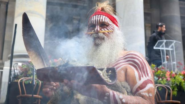 The smoking ceremony outside Parliament House. Picture: Twitter/Peter Malinauskas