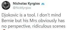 Nick Kyrgios didn’t hold back his thoughts on world No. 1 Novak Djokovic. Source: Twitter