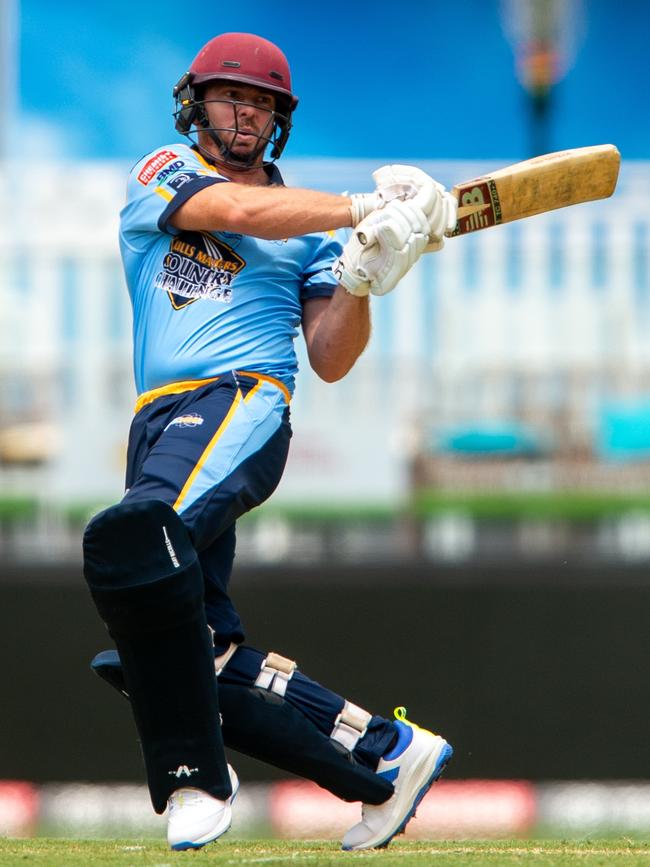 Pictured: Angus Warnock. Bulls Masters Country Challenge grand final at the Gabba 2024. Supplied by Bob Jones/Queensland Cricket/Bulls Masters.