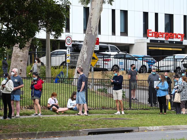 People wait to get tested in Sydney on Monday. Picture: NCA NewsWire/Gaye Gerard