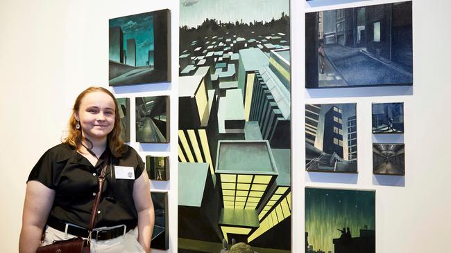 Ingrid Mansfield, Burwood Girls High School, with her work 'Alone together'. Picture: Mim Stirling