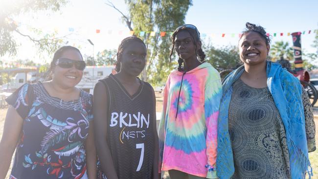 Jessica Phillips, Anocha Taylor, Cindy Rostron and Noni Eather from Maningrida at the Barunga Festival. Picture: Che Chorley