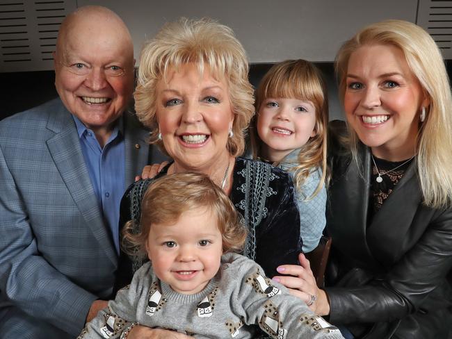 Bert and Patti Newton with their daughter, Lauren, and grandchildren Lola, 5, and Monty, 1. Picture: Alex Coppel