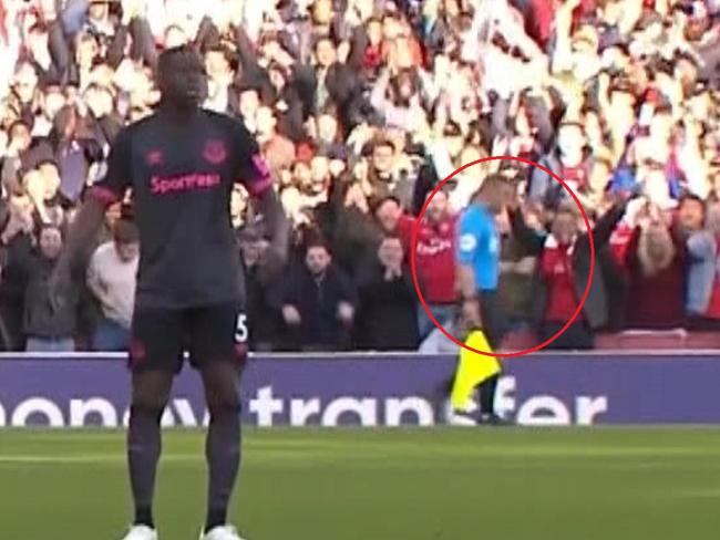 The linesman appeared to celebrate after awarding Arsenal an offside goal