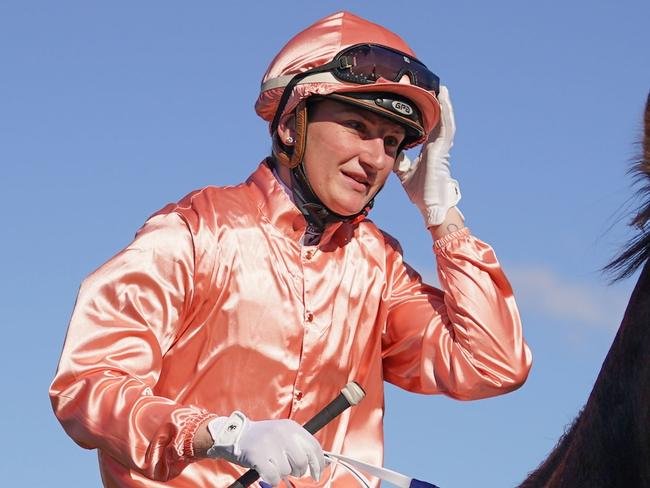 Invincible Caviar ridden by Jamie Kah returns to the mounting yard after winning the Centra Powder Coating 3YO Maiden Plate at Sale Racecourse on August 22, 2021 in Sale, Australia. (Scott Barbour/Racing Photos via Getty Images)